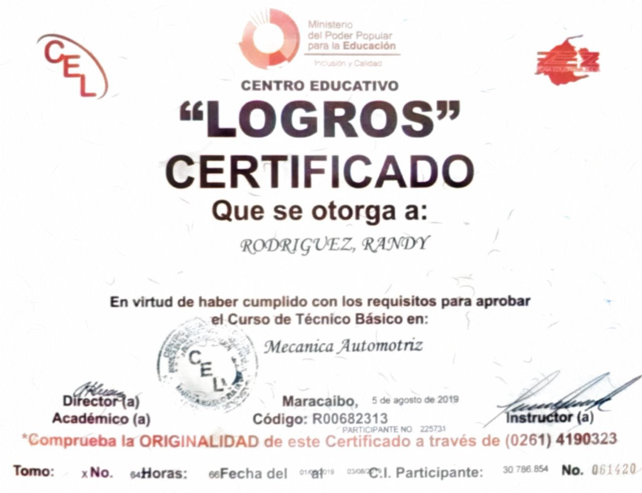 Certificado Mecanica Automotriz